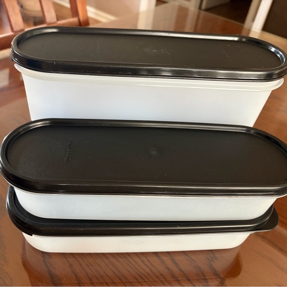 Tupperware 3 Pieces Set Black and White Kitchen Storage Container - Picture 2 of 11